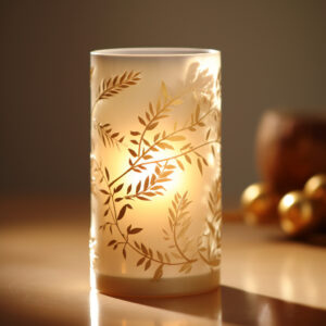 Customized candle holder with intricate laser engravings.