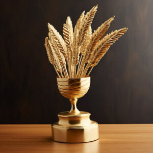 Laser engraved trophy celebrating a harvest festival achievement.