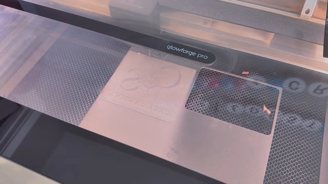Glowforge Pro HD, the same rubber stamp, engraved